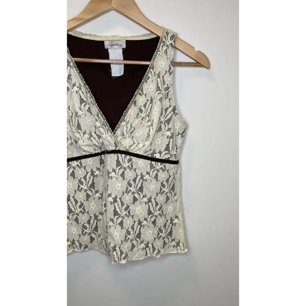 Vintage Speechless Y2K Lace Tank Babydoll Coquette Fairycore V Neck S/M - Picture 2 of 11